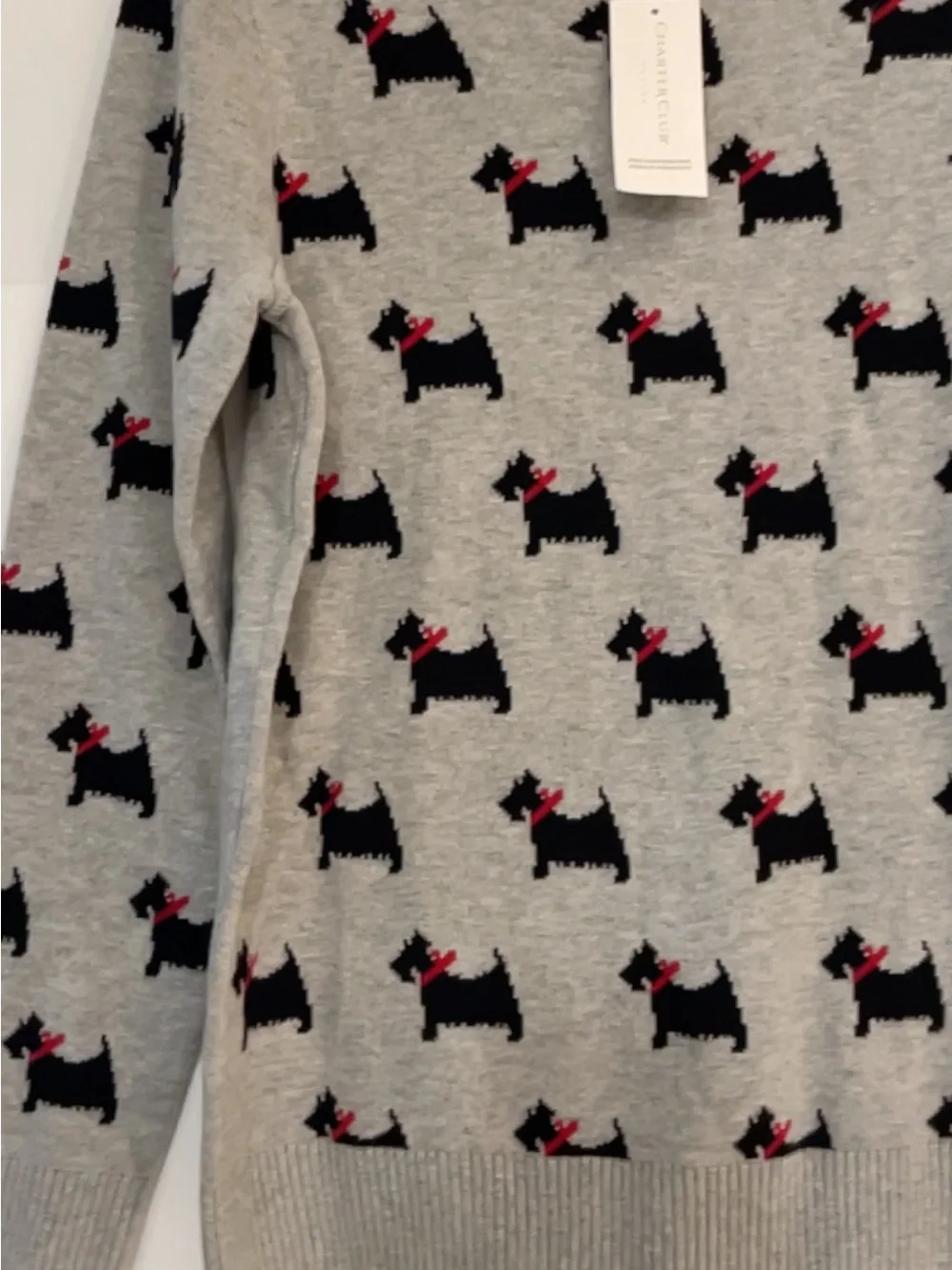 Charter Club Petite Gray Scottish Terrier Crewneck Sweater Medium